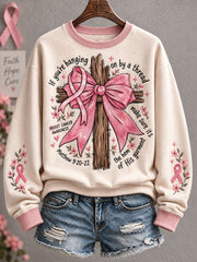 Women's Breast Cancer Awareness Pink Floral Art Printed Sweatshirt