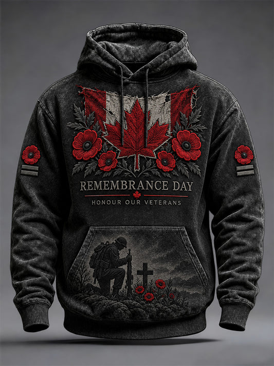 Men's Lest We Forget Canada Remembrance Day Print Oversized Drop-Shoulder Hoodie With Pockets