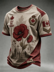 Men's Canada We Will Remember Flower & Cross Print Memorial short sleeves t-shirt
