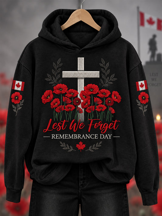 Women's Lest We Forget Canada Remembrance Day Print Hoodie