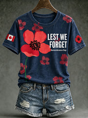 Women's Last We Forget Slogan Papaver Rhoeas Pattern Printed Short-Sleeved T-shirt