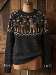 Women's Vintage Doberman Dogs Yoke Isle Print crew neck sweater