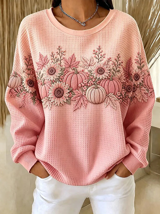 Women's Pink Pumpkins Breast Cancer Awareness Print Waffle Sweatshirt