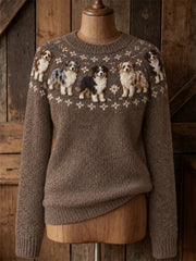 Women's Vintage Australian Shepherd Dogs Yoke Isle Print crew neck sweater