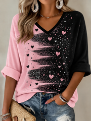 Women's Breast Cancer Mid-length Sleeves V-Neck T-Shirt