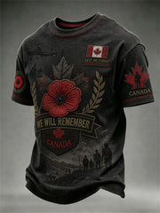 Men's Canada We Will Remember Flower Print Memorial short sleeves t-shirt