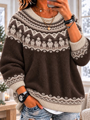 Women's Fair Isle Countryside Sheep  Long Sleeve Crewneck Sweater