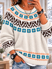 Women's Fair Isle YokeLong Sleeve  Crewneck Sweater