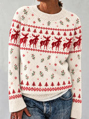 Women's Fair Isle Snowy Reindeer  Long Sleeve Crewneck Sweater