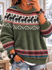Women's Nordic Countryside Horses Long Sleeve Crewneck Sweater