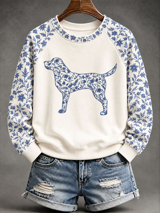 Women's Labrador Retriever Chinese-style floral print sweatshirt