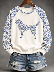 Women's Labrador Retriever Chinese-style floral print sweatshirt