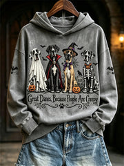 Women's Great Danes Because People Are Creepy Halloween Dogs Print Hoodie
