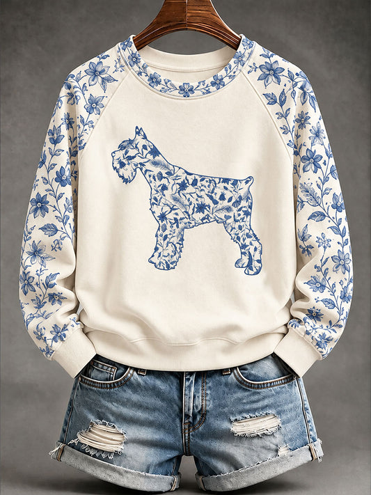 Women's Schnauzer Chinese-style floral print sweatshirt