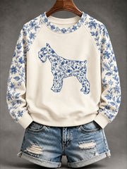 Women's Schnauzer Chinese-style floral print sweatshirt