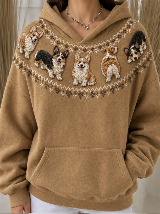 Women's Vintage Corgi Dogs Yoke Isle Print Hoodie
