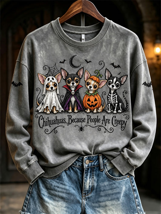 Women's Halloween Costume Dog Pattern Design Casual Regular Sweatshirt