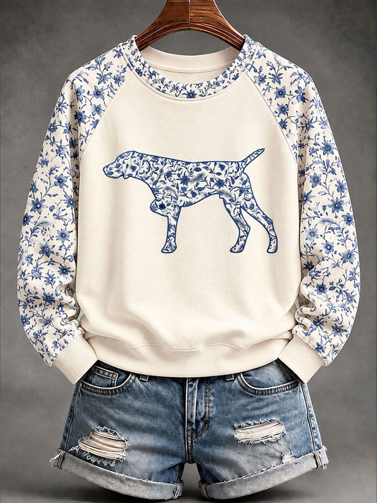Women's German Shorthaired Pointer Chinese-style floral print sweatshirt