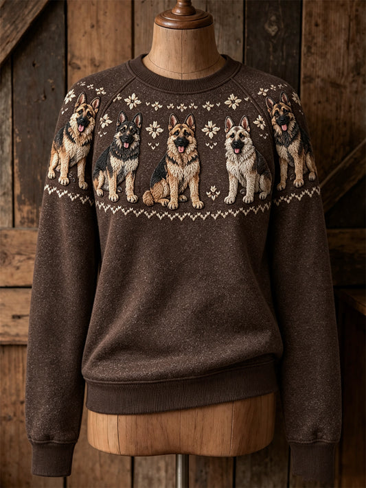 Women's Vintage German Shepherd Dogs Yoke Isle Print raglan sleeve sweatshirt