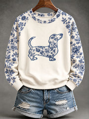Women's Dachshund Chinese-style floral print sweatshirt