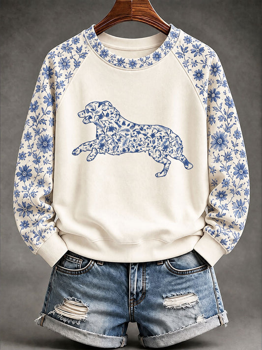 Women's Sheepdog Chinese-style floral print sweatshirt