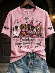 Women's Dachshunds Because Cancers Are Creepy Halloween Pink Dogs Print short-sleeved T-shirt