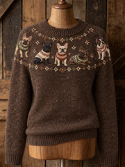 Women's cute dog design casual raglan sleeve sweater