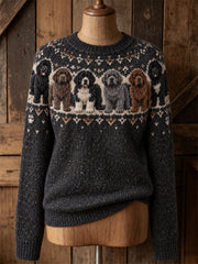 Women's Vintage Newfoundland Dogs Yoke Isle Print crew neck sweater