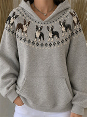Women's Vintage Boston Terrier Dogs Yoke Isle Print Hoodie