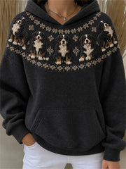 Women's Vintage Bernese Mountain Dogs Yoke Isle Print Hoodie