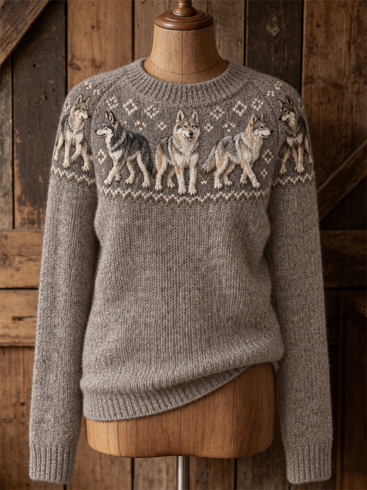 Women's Vintage Wolfdogs Yoke Isle Print crew neck sweater