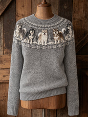 Women's Vintage Alaskan Dogs Yoke Isle Print crew neck sweater