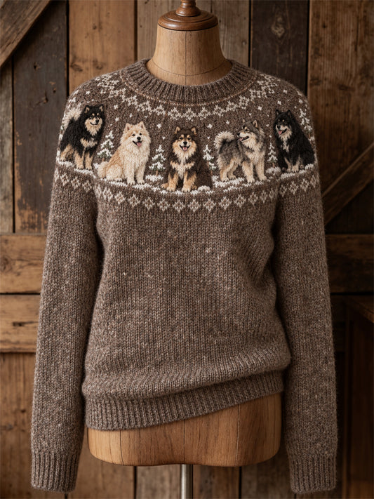 Women's Vintage Finnish Lapphund Dogs Yoke Isle Print crew neck sweater