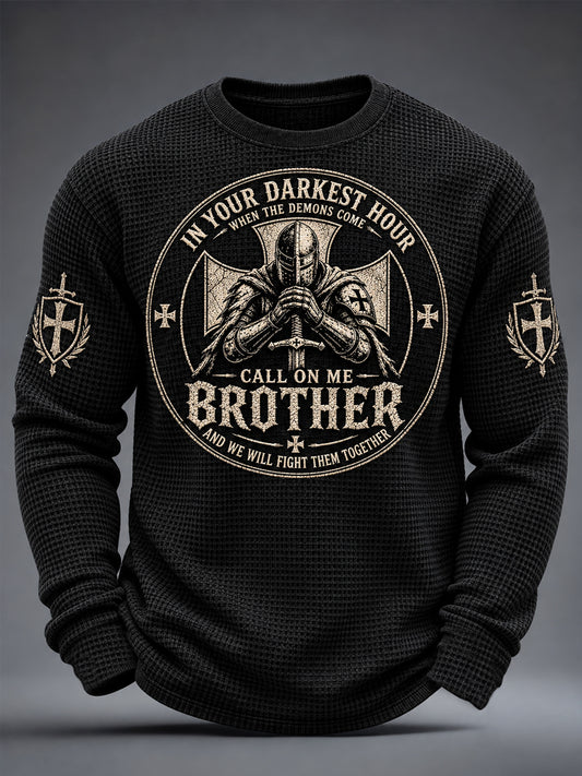 Men's Call On Me Brother Knights Of Faith Graphic Casual Waffle Long Sleeve T-Shirt