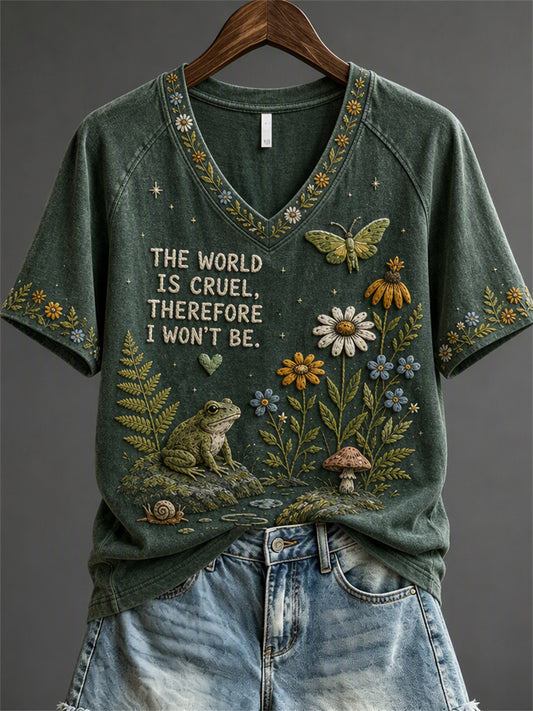 Women's The World is Cruel Therefore I Won't Be Floral Print short-sleeved T-shirt
