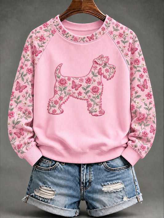Women's Breast Cancer Schnauzer Floral Print Casual Sweatshirt