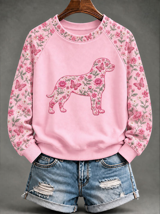 Women's Breast Cancer Rottweiler Floral Print Casual Sweatshirt