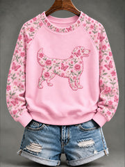 Women's Breast Cancer Golden Retriever Floral Print Casual Sweatshirt