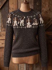 Women's Springer Spaniel Dogs Yoke Isle Print crew neck sweater