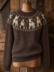 Women's Bull Terrier Dogs Yoke Isle Print crew neck sweater
