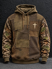 Men's Christian Cross Pattern Patchwork Art Hoodie