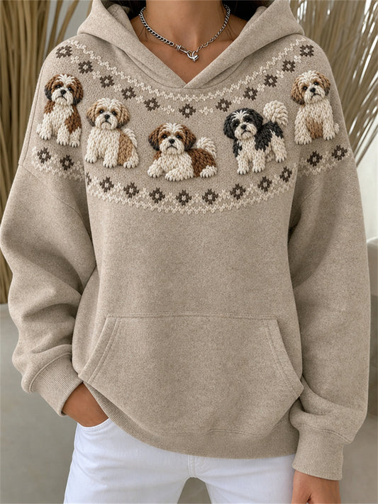 Women's Shih Tzu Dogs Yoke Isle Print Cozy Hoodie