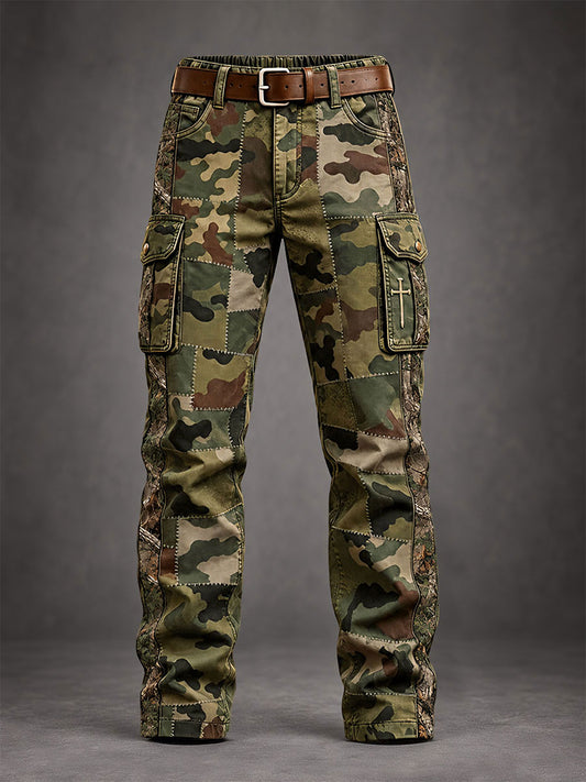 Men's Christian Cross Pattern Patchwork Art Pants