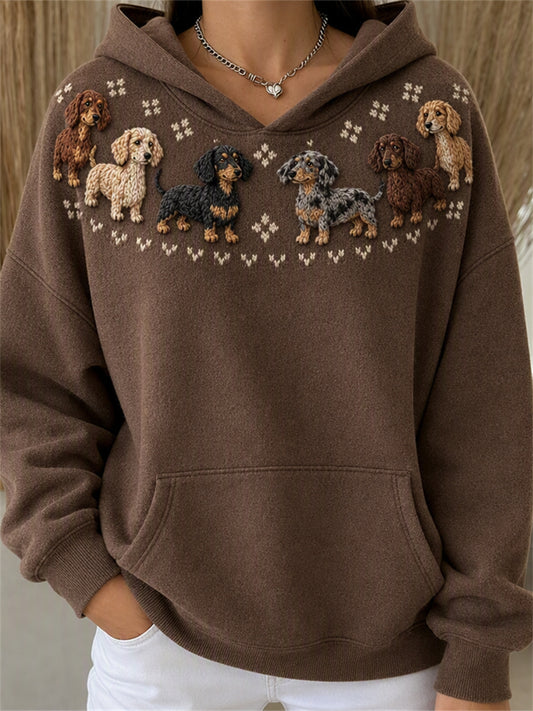 Women's Dachshund Dogs Yoke Isle Print Cozy Hoodie