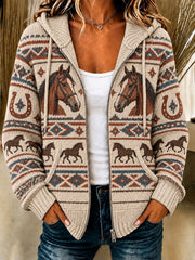 Women's  Western Horse Print Knitted Coat