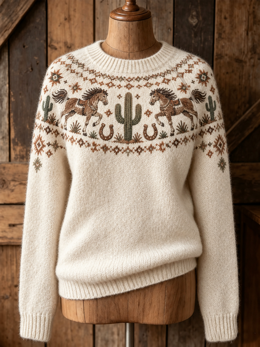 Women's Western Horse Long-sleeved Sweater