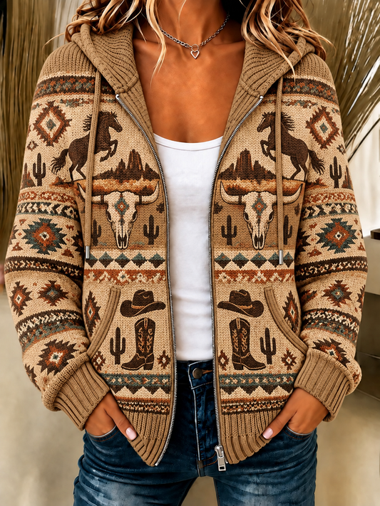 Women's Western Horse Knitted Coat