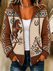 Women's Western Horse Print Knitted Coat