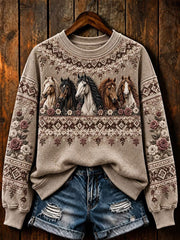 Women's Western Horse Print Regular Sweatshirt