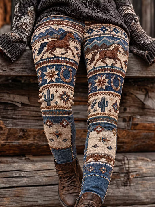 Women's Western Print Velvet Leggings